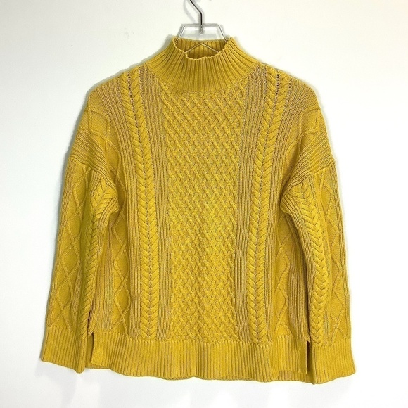 J. Crew Sweater S Chunky Cable Knit Mock‎ Neck Mustard  Golden Chartreuse S - Picture 14 of 14